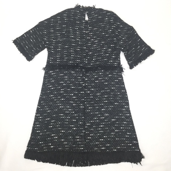 Zara Black Tweed Fringe Short Sleeve Mini Dress XS - Picture 8 of 9